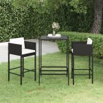 Set mobilier bar de grădină cu perne, 3 piese, negru, poliratan GartenMobel Dekor