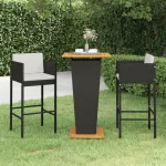 Set mobilier bar de grădină cu perne, 3 piese, negru, poliratan GartenMobel Dekor