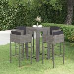 Set mobilier bar de grădină cu perne, 5 piese, gri, poliratan GartenMobel Dekor