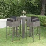 Set mobilier bar de grădină cu perne, 5 piese, gri, poliratan GartenMobel Dekor