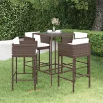 Set mobilier bar de grădină cu perne, 5 piese, maro, poliratan GartenMobel Dekor