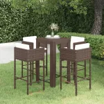Set mobilier bar de grădină cu perne, 5 piese, maro, poliratan GartenMobel Dekor