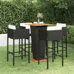 Set mobilier bar de grădină cu perne, 5 piese, negru, poliratan GartenMobel Dekor