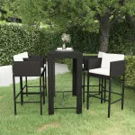Set mobilier bar de grădină cu perne, 5 piese, negru, poliratan GartenMobel Dekor