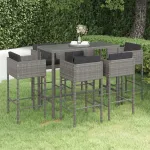 Set mobilier bar de grădină cu perne, 7 piese, gri, poliratan GartenMobel Dekor