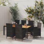 Set mobilier de exterior cu perne, 7 piese, negru, poliratan GartenMobel Dekor