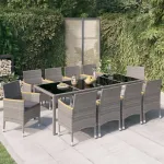 Set mobilier de exterior cu perne 11 piese negru/gri, poliratan GartenMobel Dekor
