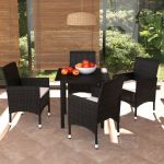 Set mobilier de grădină cu perne, 5 piese, negru, poliratan GartenMobel Dekor