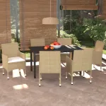 Set mobilier de grădină cu perne, 7 piese, bej, poliratan GartenMobel Dekor
