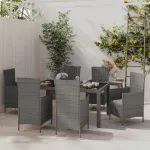 Set mobilier de grădină cu perne, 7 piese, gri, poliratan GartenMobel Dekor