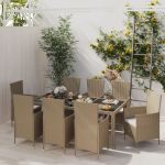Set mobilier de grădină cu perne, 9 piese, bej, poliratan GartenMobel Dekor