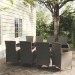Set mobilier de grădină cu perne, 9 piese, gri, poliratan GartenMobel Dekor