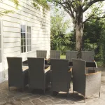 Set mobilier de grădină cu perne, 9 piese, gri, poliratan GartenMobel Dekor