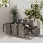 Set mobilier de grădină cu perne, 9 piese, gri, poliratan GartenMobel Dekor