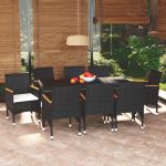 Set mobilier de grădină cu perne, 9 piese, negru, poliratan GartenMobel Dekor