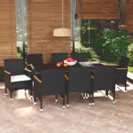 Set mobilier de grădină cu perne, 9 piese, negru, poliratan GartenMobel Dekor