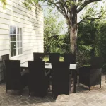 Set mobilier de grădină cu perne, 9 piese, negru, poliratan GartenMobel Dekor