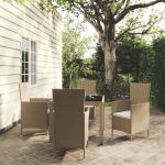Set mobilier grădină cu perne, 5 piese, bej, poliratan GartenMobel Dekor