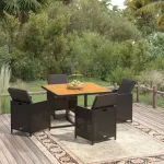 Set de masă pentru grădină cu perne, 5 piese, negru, poliratan GartenMobel Dekor
