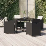 Set de masă pentru grădină cu perne, 5 piese, negru, poliratan GartenMobel Dekor