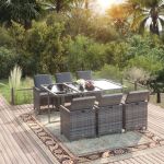 Set mobilier de grădină cu perne, 7 piese, gri, poliratan GartenMobel Dekor