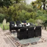 Set mobilier de grădină cu perne, 7 piese, negru, poliratan GartenMobel Dekor