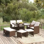 Set mobilier de grădină cu perne, 9 piese, maro, poliratan GartenMobel Dekor
