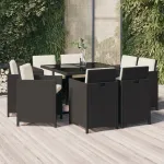 Set mobilier de grădină cu perne, 9 piese, negru, poliratan GartenMobel Dekor