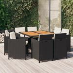 Set mobilier de grădină cu perne, 9 piese, negru, poliratan GartenMobel Dekor