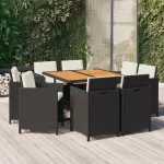 Set mobilier de grădină cu perne, 9 piese, negru, poliratan GartenMobel Dekor
