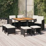 Set mobilier de grădină cu perne, 9 piese, negru, poliratan GartenMobel Dekor