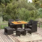Set mobilier de grădină cu perne, 9 piese, negru, poliratan GartenMobel Dekor
