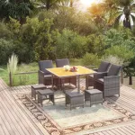 Set mobilier grădină cu perne, 9 piese, gri, poliratan GartenMobel Dekor