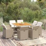 Set mobilier pentru grădină cu perne, 9 piese, bej, poliratan GartenMobel Dekor