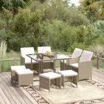Set mobilier pentru grădină cu perne, 9 piese, bej, poliratan GartenMobel Dekor