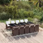 Set mobilier de exterior cu perne, 11 piese, maro, poliratan GartenMobel Dekor