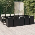 Set mobilier de exterior cu perne, 11 piese, negru, poliratan GartenMobel Dekor