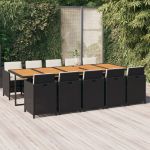 Set mobilier de exterior cu perne, 11 piese, negru, poliratan GartenMobel Dekor