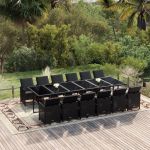 Set mobilier de exterior cu perne, 13 piese, negru, poliratan GartenMobel Dekor