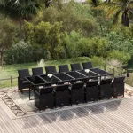 Set mobilier de exterior cu perne, 13 piese, negru, poliratan GartenMobel Dekor
