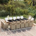 Set mobilier de exterior cu perne, 15 piese, bej, poliratan GartenMobel Dekor