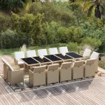 Set mobilier de exterior cu perne, 15 piese, bej, poliratan GartenMobel Dekor