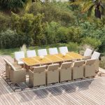 Set mobilier de exterior cu perne, 15 piese, bej, poliratan GartenMobel Dekor