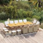 Set mobilier de exterior cu perne, 15 piese, bej, poliratan GartenMobel Dekor