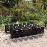 Set mobilier de exterior cu perne, 15 piese, negru, poliratan GartenMobel Dekor