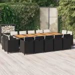 Set mobilier de exterior cu perne, 15 piese, negru, poliratan GartenMobel Dekor