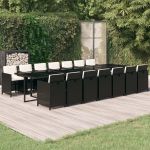 Set mobilier de exterior cu perne, 15 piese, negru, poliratan GartenMobel Dekor