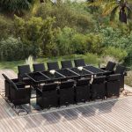 Set mobilier de exterior cu perne, 15 piese, negru, poliratan GartenMobel Dekor