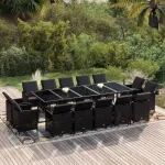 Set mobilier de exterior cu perne, 15 piese, negru, poliratan GartenMobel Dekor