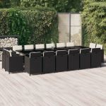 Set mobilier de exterior cu perne, 17 piese, negru, poliratan GartenMobel Dekor